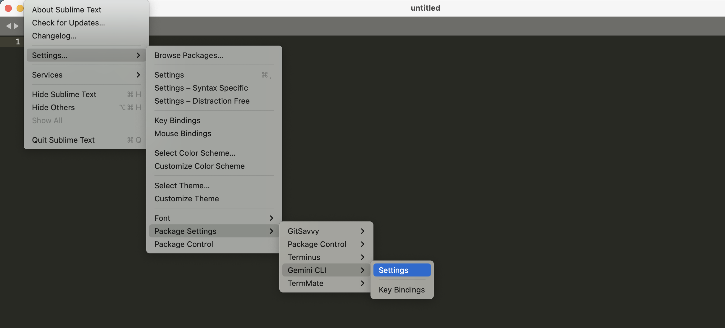 Settings menu